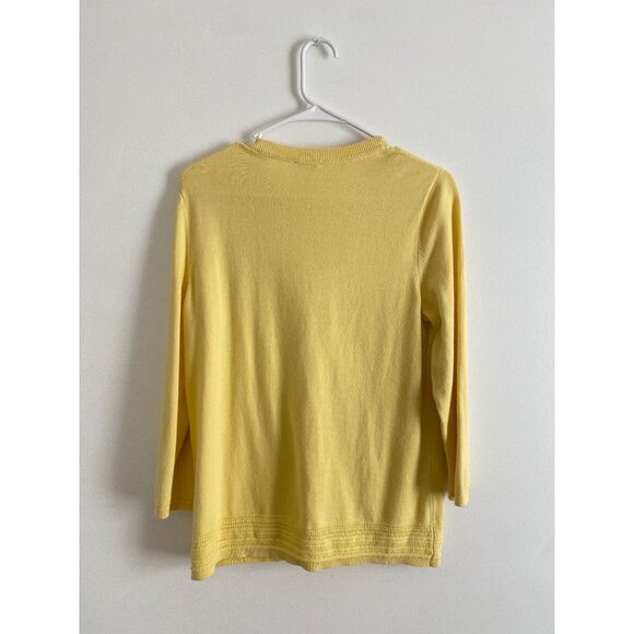 Talbots Yellow Button-Down Cardigan Sweater Womens Small 100% Cotton 3/4 Sleeves - Picture 2 of 5
